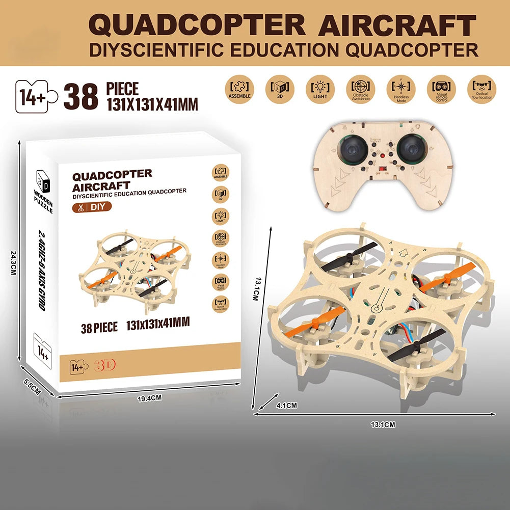 DIY Wooden Drones Model Kit with Intelligent Hovering Function Remote Control Distance 50-70m Battery Life 5-7min Oasis Select