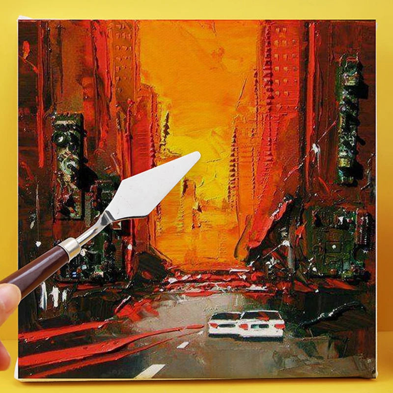 Wooden Grip Stainless Steel Paint Scraper Art Mixing Knife Hand Tool for Watercolor Oil Gouache Pigment Blending Oasis Select
