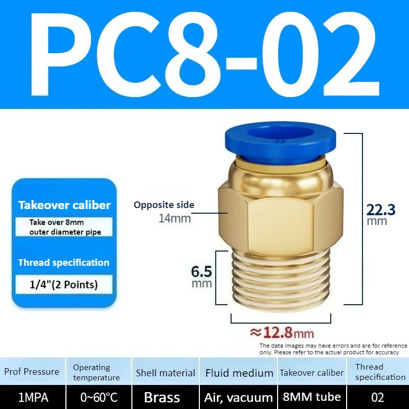 Copper Pneumatic Quick Plug Quick Connector 1/4 "1/8" 3/8 1/2 Thread PC 4mm 6mm 8mm Straight Hose Connector Pipe Oasis Select PC8-02 Blue