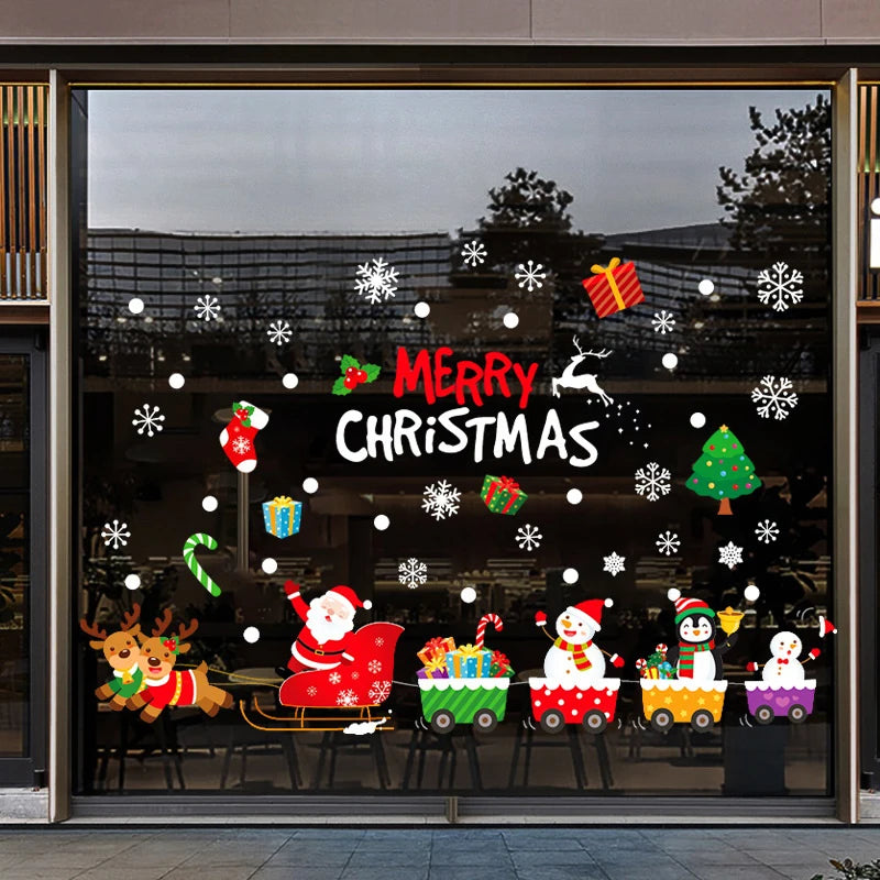 Christmas Snowman Santa Electrostatic Window Decals | 2/4 PCS