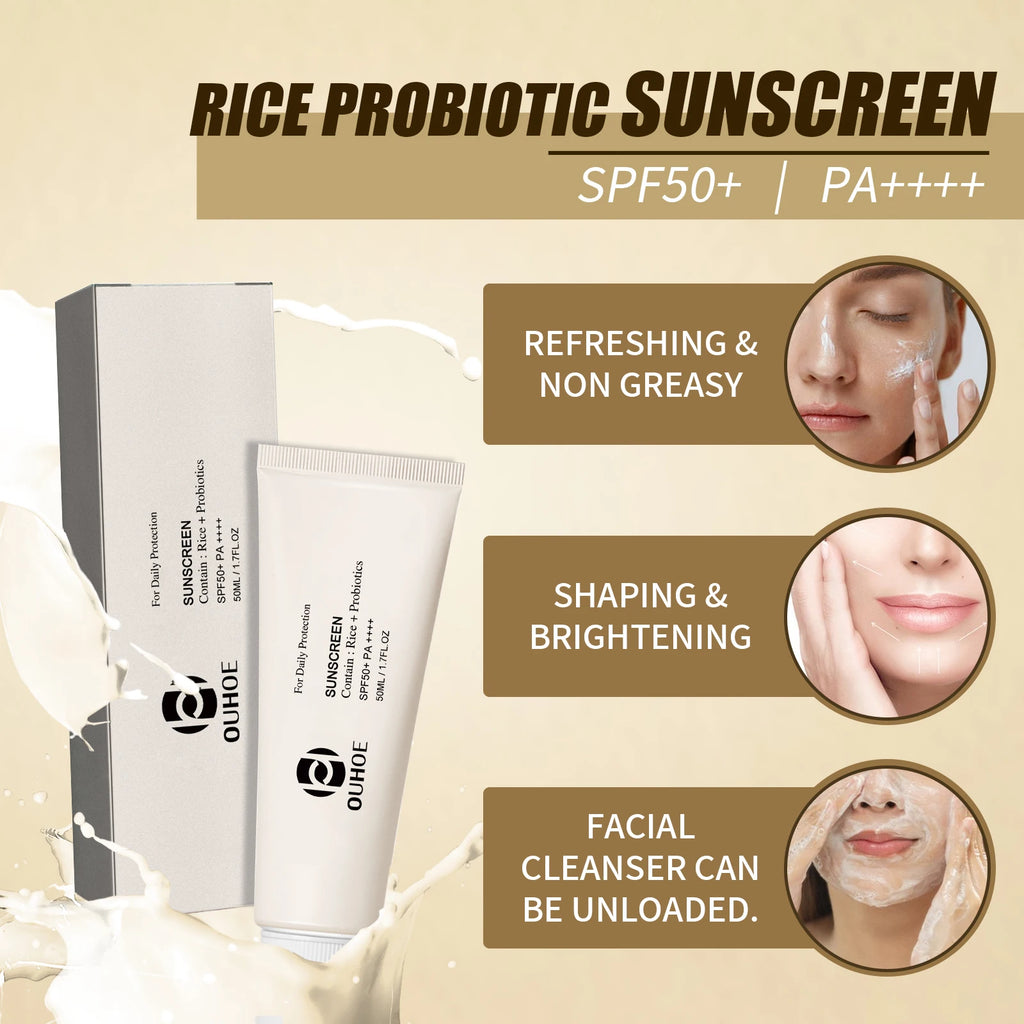 50ML Spf 50 Rice Sunscreen Cream Outdoor UV Protection Moisturizing Soothing Redness Sweatproof Prevent Sunburn Sunblock Lotion Oasis Select