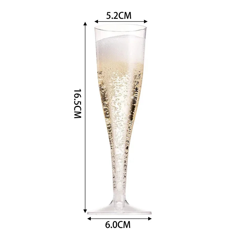 50Pcs Champagne Glasses Disposable Cocktail Cup Plastic Red Wine Cups Tall Glasses Gold Powder Martini Glasses Party Bar Oasis Select Clear