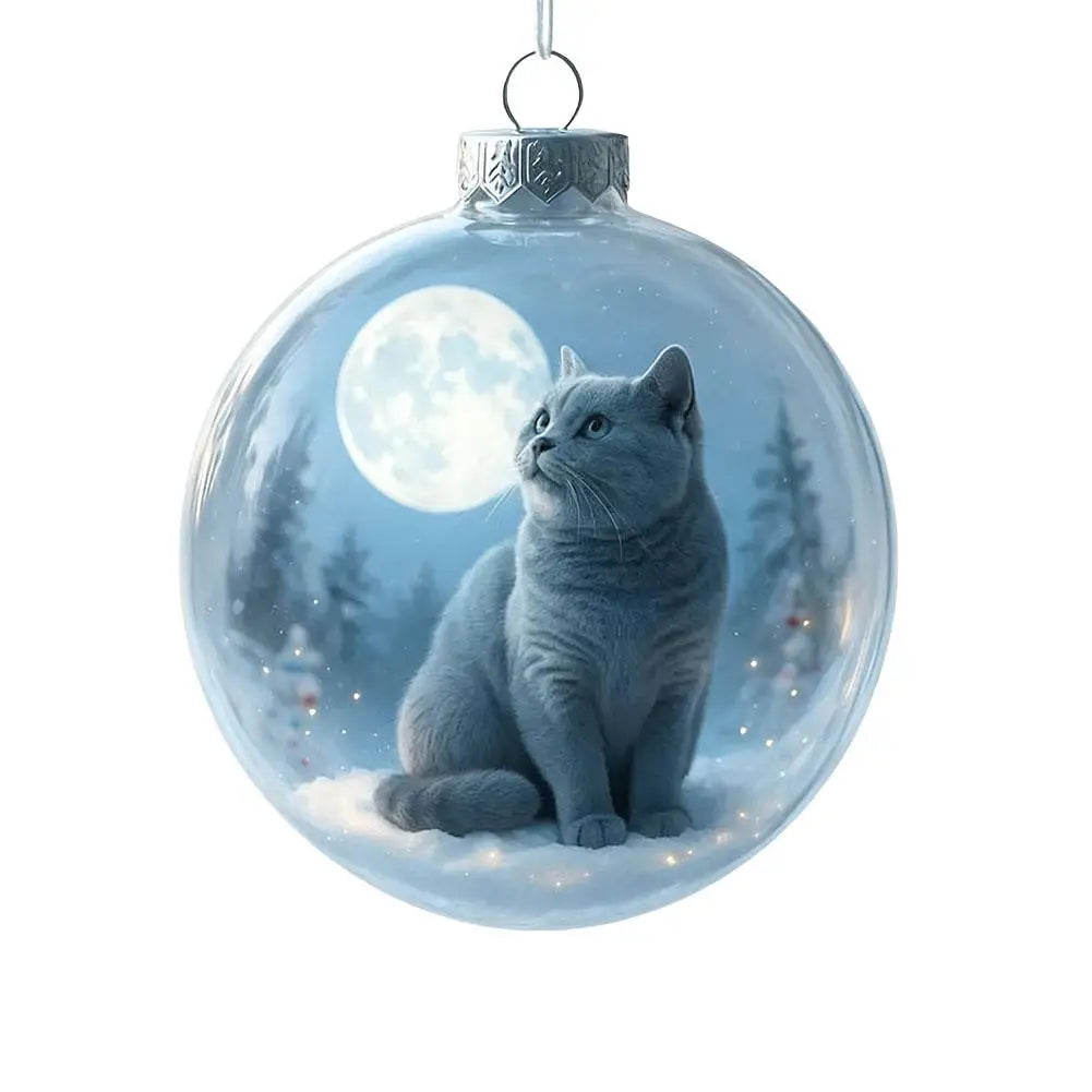 Cute Kitten Ball Christmas Ornaments Decoration 10x10x10cm PP Christmas Tree Cat Ball Pendant Ornament Xmas Tree Hanging Decor Oasis Select C