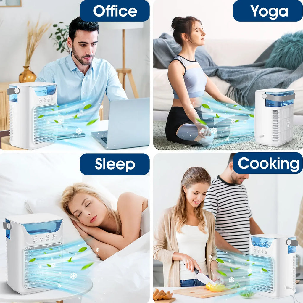 Portable Desktop Air Cooler Fan – 600ml Tank, RGB, Timer