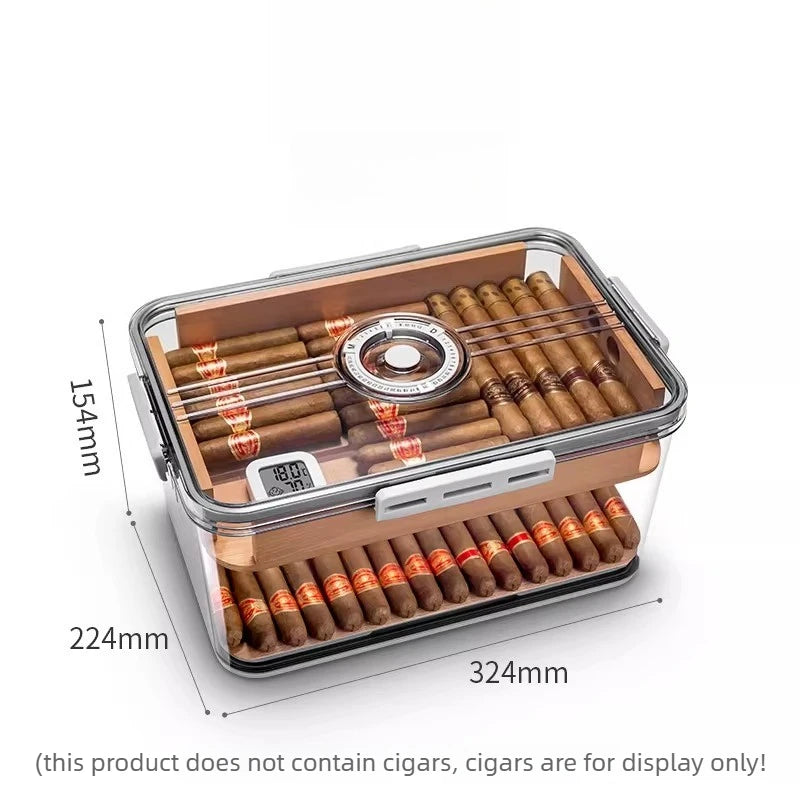 Cigar Box with Alcohol Nourishing Transparent Built-in Hygrometer Sealed Cigar Moisturizing Box Large-capacity Storage Oasis Select
