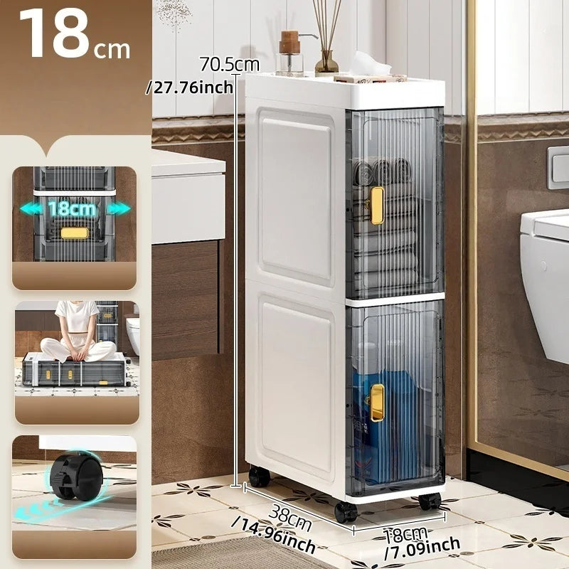 18cm Narrow Storage Cabinet, Multi-Tier Slim Organizer for Bathroom/Living Room, Holds Towel/Tissue/Cosmetic, Space-Saving Shelf Oasis Select open-top-2 Large