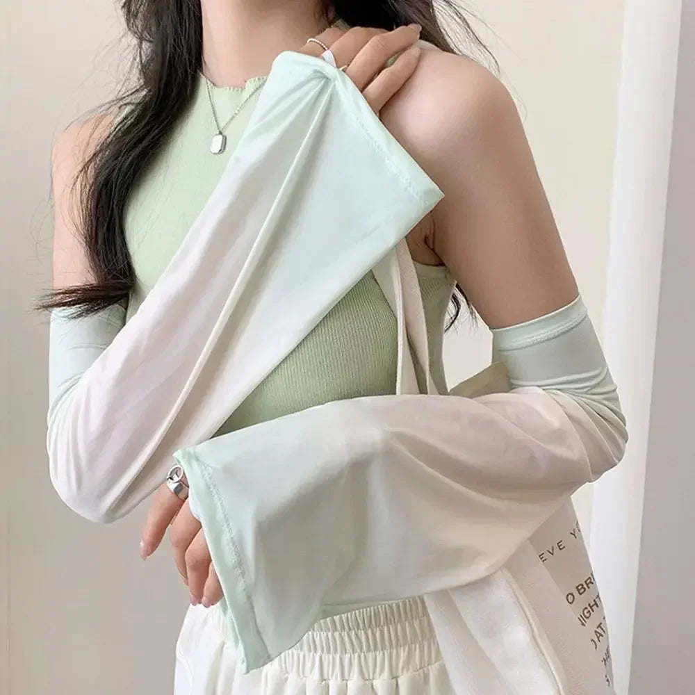 1 Pair Lightweight Sun Protection Arm Covers Loose Fit Cool Ice Silk Arm Guard Cuff Polyester Solid Color Ice Sleeve Oasis Select 4
