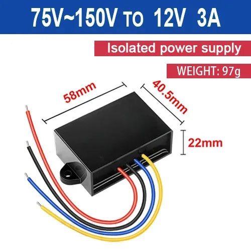 Isolated 75-150V 120V 96V 84V to 12V 1A-5A Isolation Buck Converter Step Down Power Supply Regulator Stabilizer DC for Truck Oasis Select 3A Isolated 75-150V 12V
