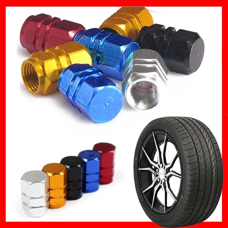 4/8Pcs Aluminum Alloy Car Tire Valve Caps Hex Tyre Valve Stem Cover Air Dust Caps Tire Valve Truck Bike Wheel Rim Valve Stem Cap Oasis Select