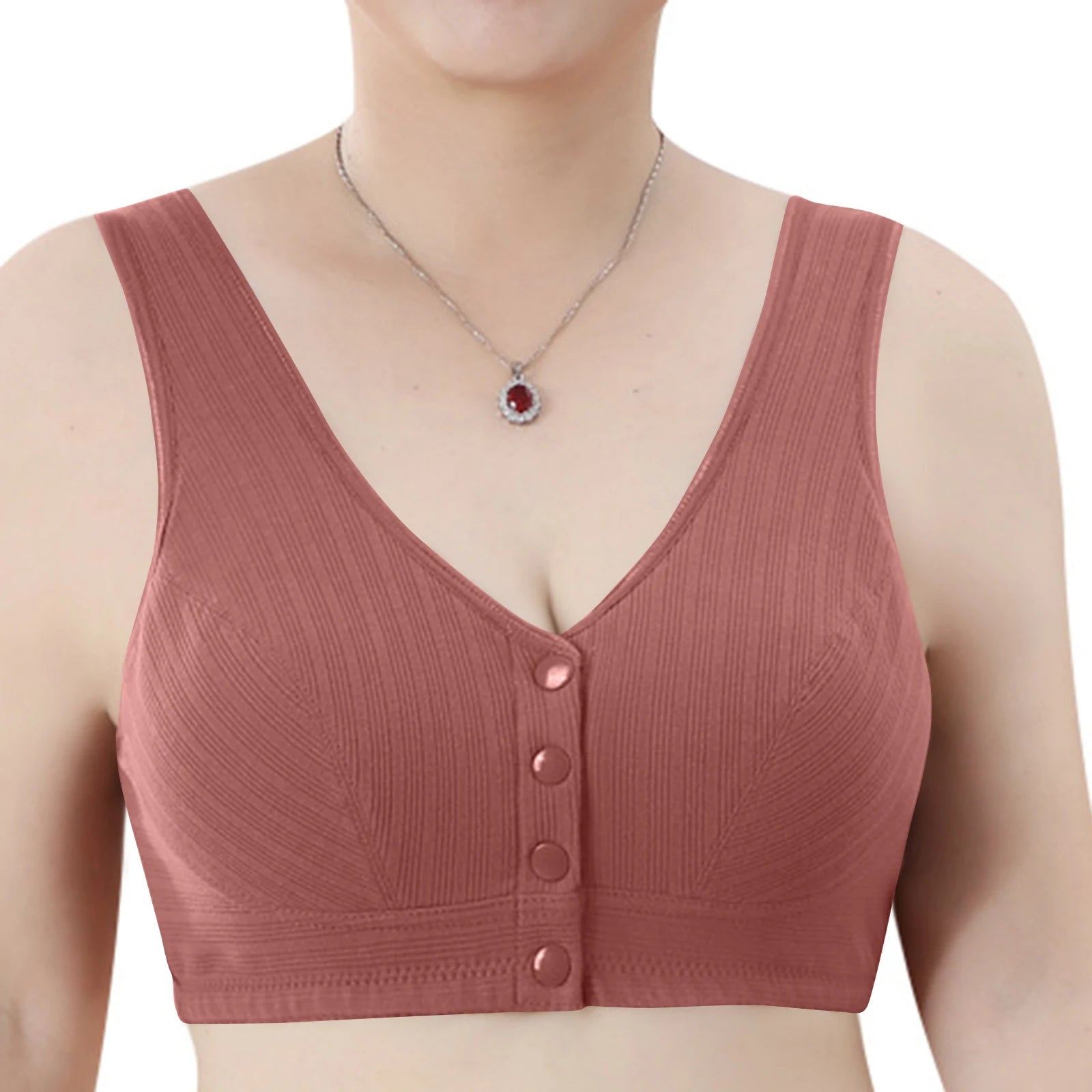 New Large Size Vest Style Bra for Middle-Aged And Elderly Women with Wide Strap Comfortable Cotton Underwear Fixed Cup Oasis Select Camel 46