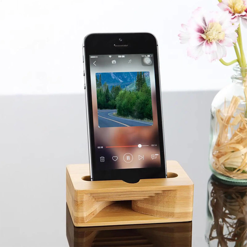 Wooden Phone Speaker Desktop Wooden Cell Phone Speaker Amplifier Phone Dock Clear Calls and Music Mobile Phone Riser Loudspeaker Oasis Select