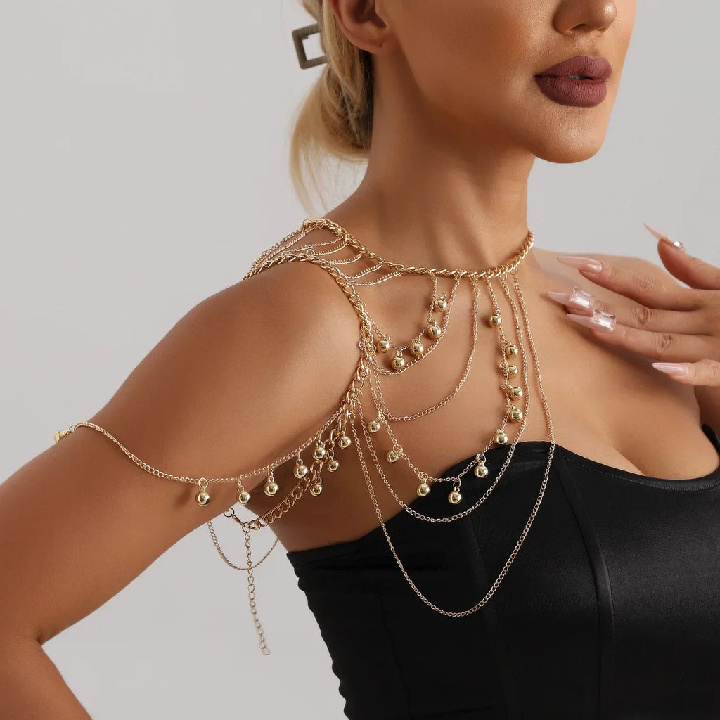Fashionable Multi-layer Tassel Metal Ball Shoulder Chain Body Chain Personalized Spicy Girl Chest Chain Accessories Oasis Select
