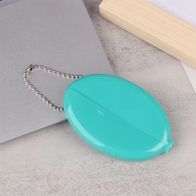 Small Oval Coin Purse Mini Earrings Rings Storage Box With Chain Solid Color PVC Fashion Portable Bag Pendant Oasis Select Lack Green