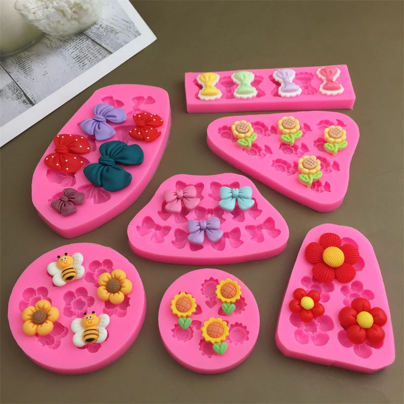 Cute Cartoon Flowers Bow Bee Fondant Silicone Molds DIY Cupcake Fondant Cake Decorating Chocolate Candy Baking Mold Oasis Select