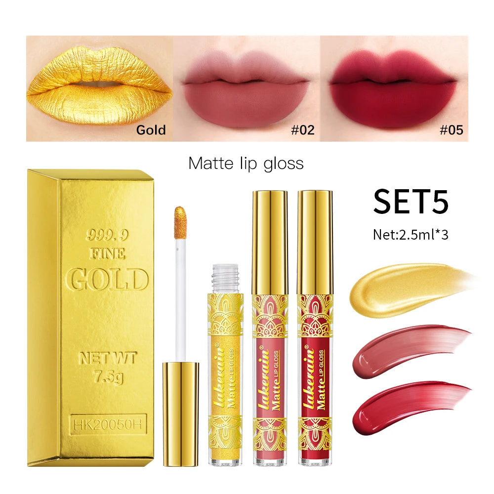 Golden Bar Luxury Lipstick Timeless Velvety Smooth Finish Intense Color Stay Smudge-Proof & Waterproof Valentines Day Gift for H Oasis Select set 5
