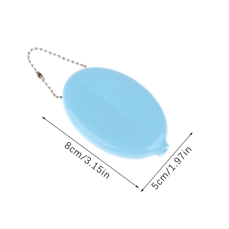 Small Oval Coin Purse Mini Earrings Rings Storage Box With Chain Solid Color PVC Fashion Portable Bag Pendant Oasis Select