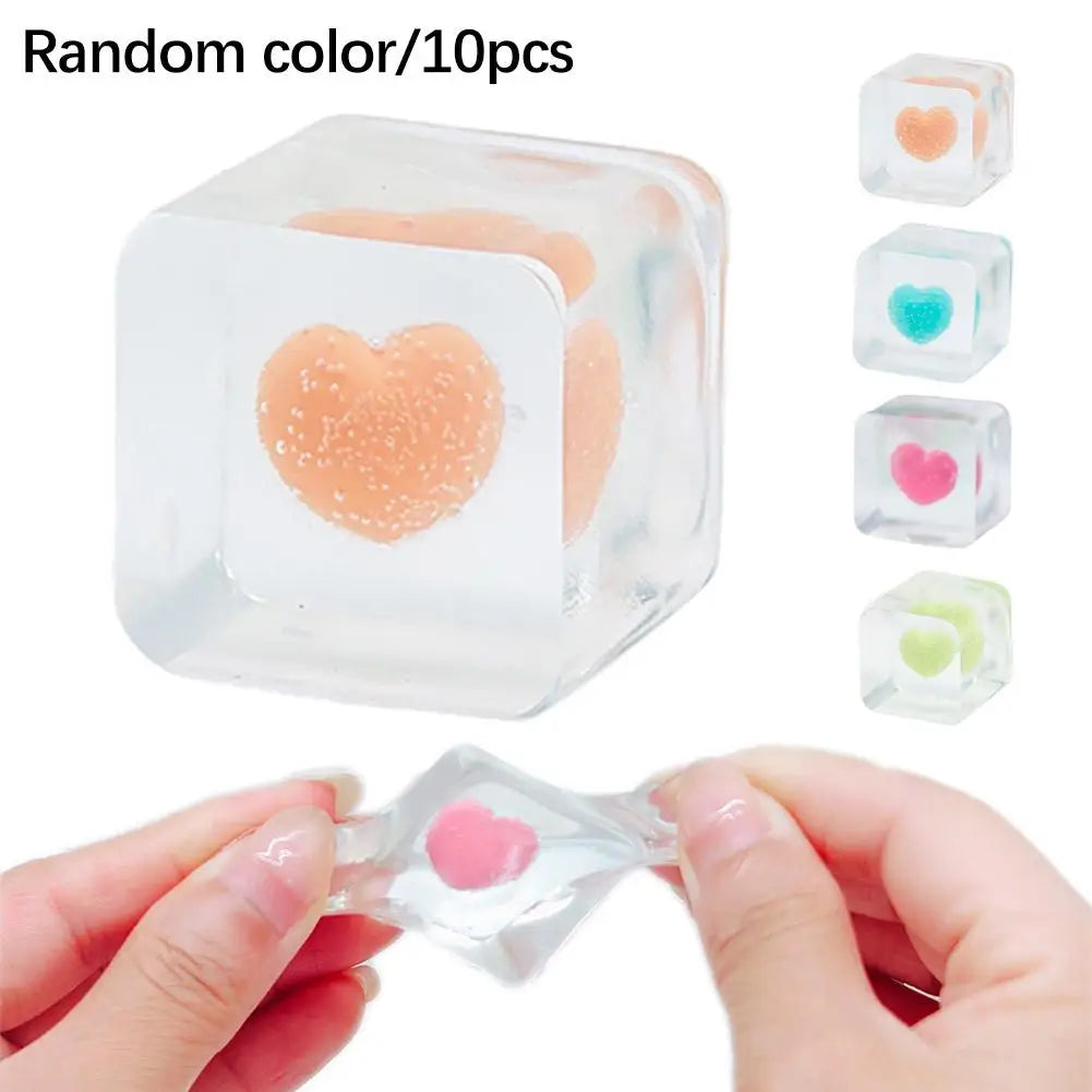 Kawaii Clear Ice Cube Shaped Squishy Toy Love Heart Stress Relief Toys Romantic Valentine Day Gift Squeeze Venting Toys for Kids Oasis Select B