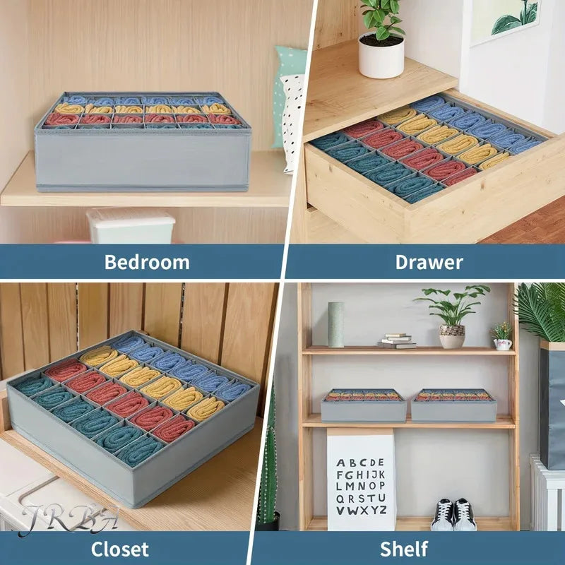 1pc Fabric Storage Box with 24 Compartments - Foldable Stackable Organizer for Socks Ties Underwear Space-Saving Drawer Divider Oasis Select