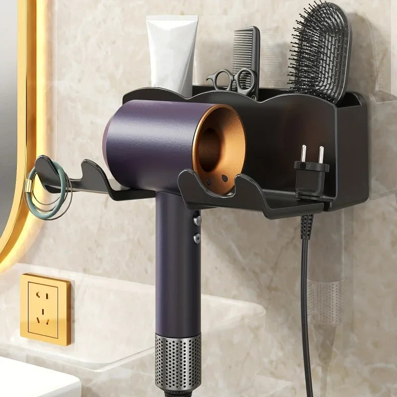 1pc Hair dryer storage rack, non perforated bathroom wall mounted bracket, bathroom air duct storage Oasis Select