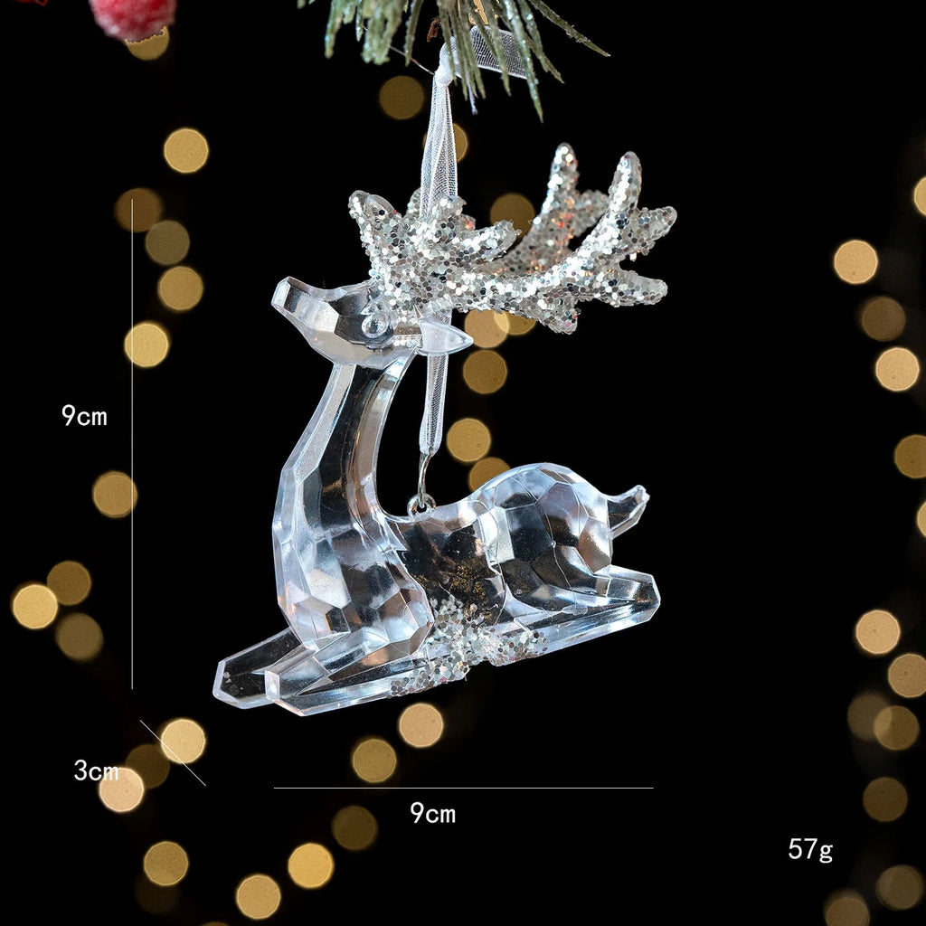 Christmas Tree Pendant Decoration Clear Acrylic Angel Deer Light Luxury Hanging Ornament Christmas Decoration Oasis Select Deer 2