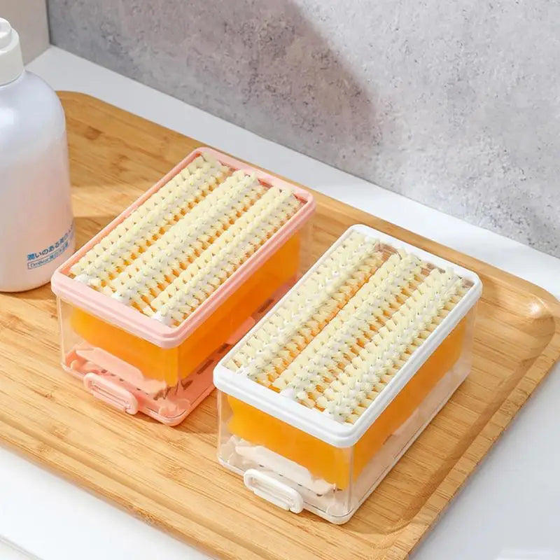 Soapbar Case Soapbar Drainer Dishes Holder Transparent Soapbar Storage Laundry Soapbar Case With Lid & Roller Foaming Brush Oasis Select