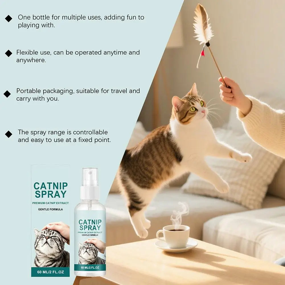 Active Catnip Spray for Cats Relieves Stress, Calming, Enhance Pet Vitality, Kitten Behaviour Spray Cats’ Fun Edible Mint Spary Oasis Select