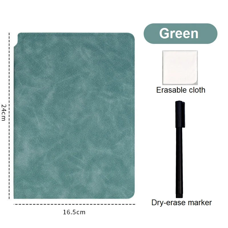 1 Pcs Reusable Whiteboard Notebook Set With Whiteboard Pen Erasing Cloth Leather Memo Pad Weekly Planner Portable Stylish Office Oasis Select Green