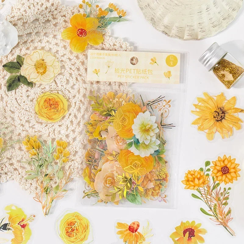 40Pcs/Bag Aesthetic Flower Stickers Pack Fresh Plant Hand Account DIY Material Decorative Stationery Stickers for Party Favors Oasis Select