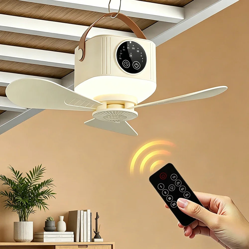 AFDEAL 7200mAh Portable Ceiling Fan – LED, Remote & Timer
