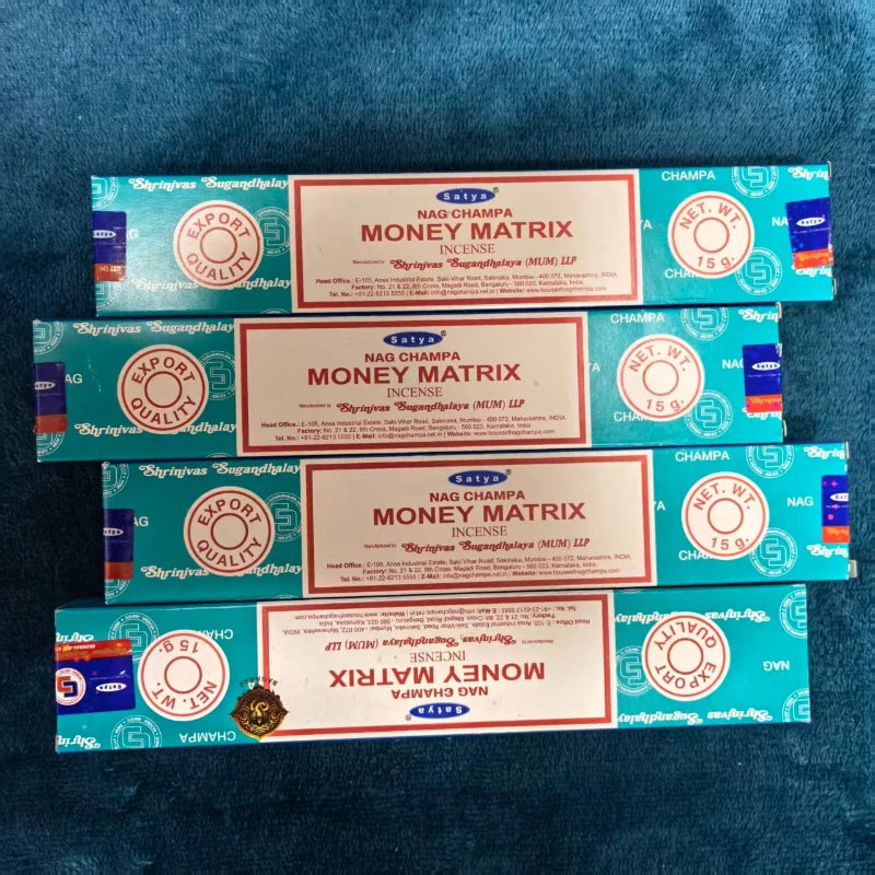 4 Boxes MONEY MATRIX Incense Sticks - Mixed Flavor Satya Handmade Sandalwood/Lavender/BLACK OPIUM/PALO SANTO/Super Hit/NAGCHAMPA Oasis Select MONEY MATRIX
