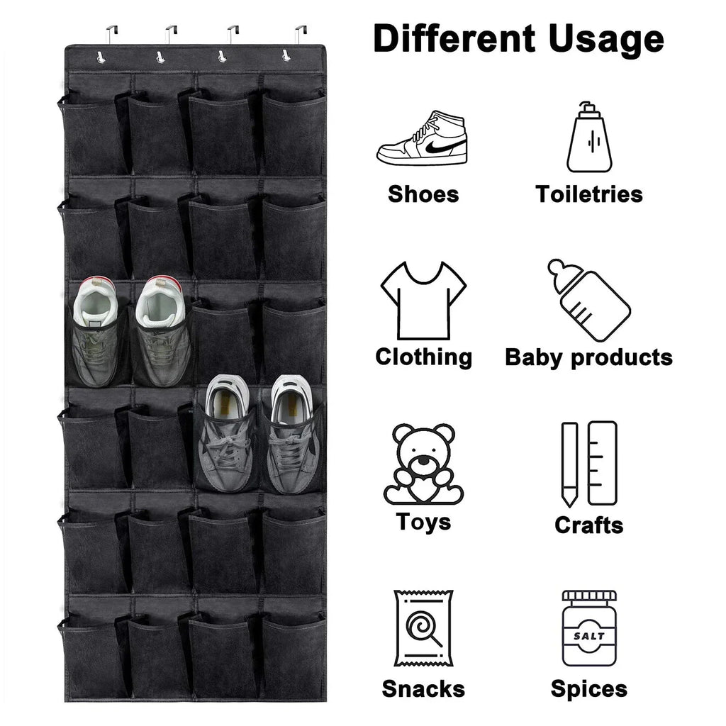 Over The Door Shoe Rack With 24 Large Mesh Pockets Hanging Shoe Organizer For Closet Hanging Shoe Rack Holder Hanger Oasis Select black