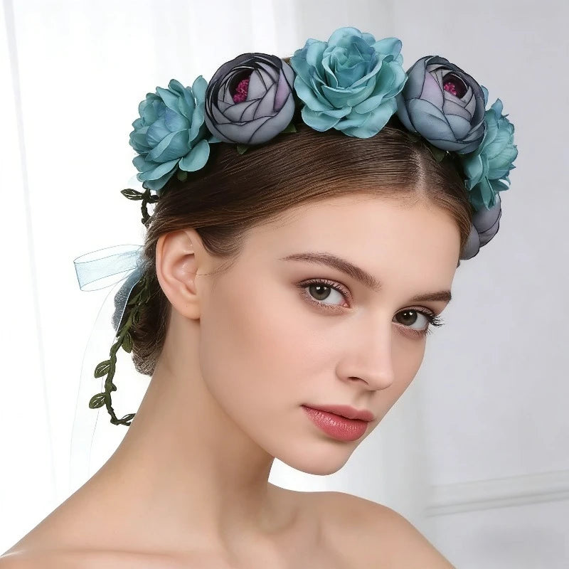 Simulation Flower Seaside Vacation Wreath Headband Women Hair Accessories Bride Headwear for Wedding Birthday Party Decor Oasis Select