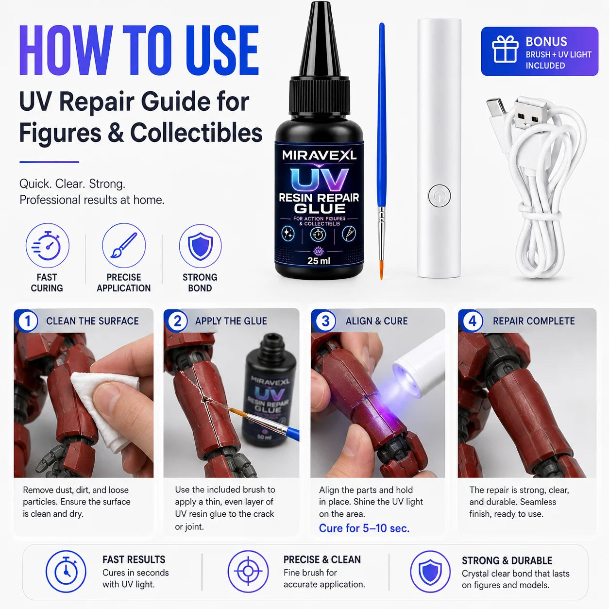 25g MIRAVEXL UV Epoxy Resin Glue DIY Jewelry Making High Transparency Fast Drying High Hardness Glue UV Lamp DIY Craft Decor Oasis Select