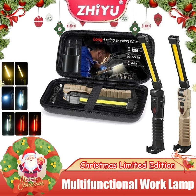 Portable COB High Power LED Flashlight USB Rechargeable Camping Lamp Torch Car Repairing Work Light Hanging Hook Magnet 5 Modes Oasis Select