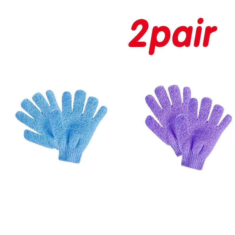1/2pair Five Fingers Bath Gloves Household Shower Scrub Body Wash Children Home Supply Elastic Wipe Back Bathing Cleaning Gloves Oasis Select 2pairs blue-purple