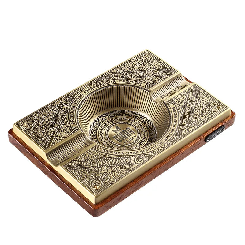 Vintage Carved CIGAR ASHTRAY large double slot club bar household solid wood metal ashtray cigar ashtray Oasis Select Bronze