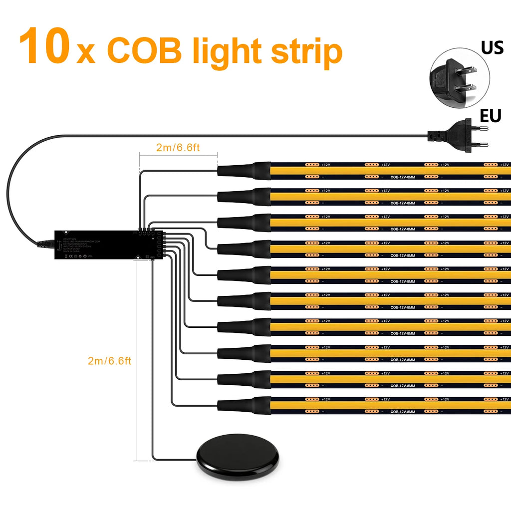 12V Dimming Touch Sensor Wall Lights Black PCB LED Lamp for Indoor Popular Acoustic Grille Panel Ambinet Decor Lighting Closet Oasis Select 10x COB Strip Kit 3M 9.84FT USA Power Plug|Warm White