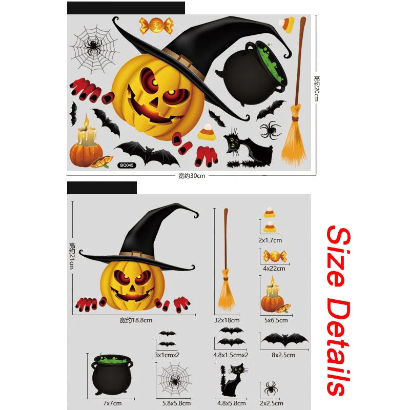 Halloween Window Sticker Giant Ghost Monster Witch Death Skeleton Bloody Poster Electrostatic Stickers for Helloween Party Decor Oasis Select Window Pumpkin
