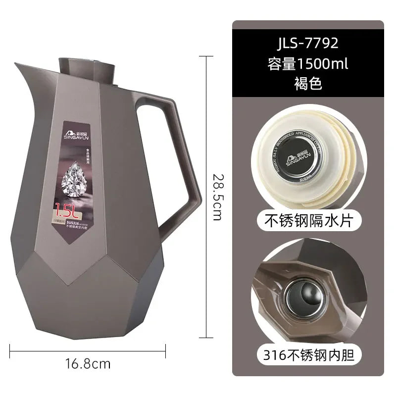 Nordic Wind Household Insulation Pot 316 Stainless Steel Vacuum Inner Liner European Hot Water Bottle Warm Pot Oasis Select brown 1.5L