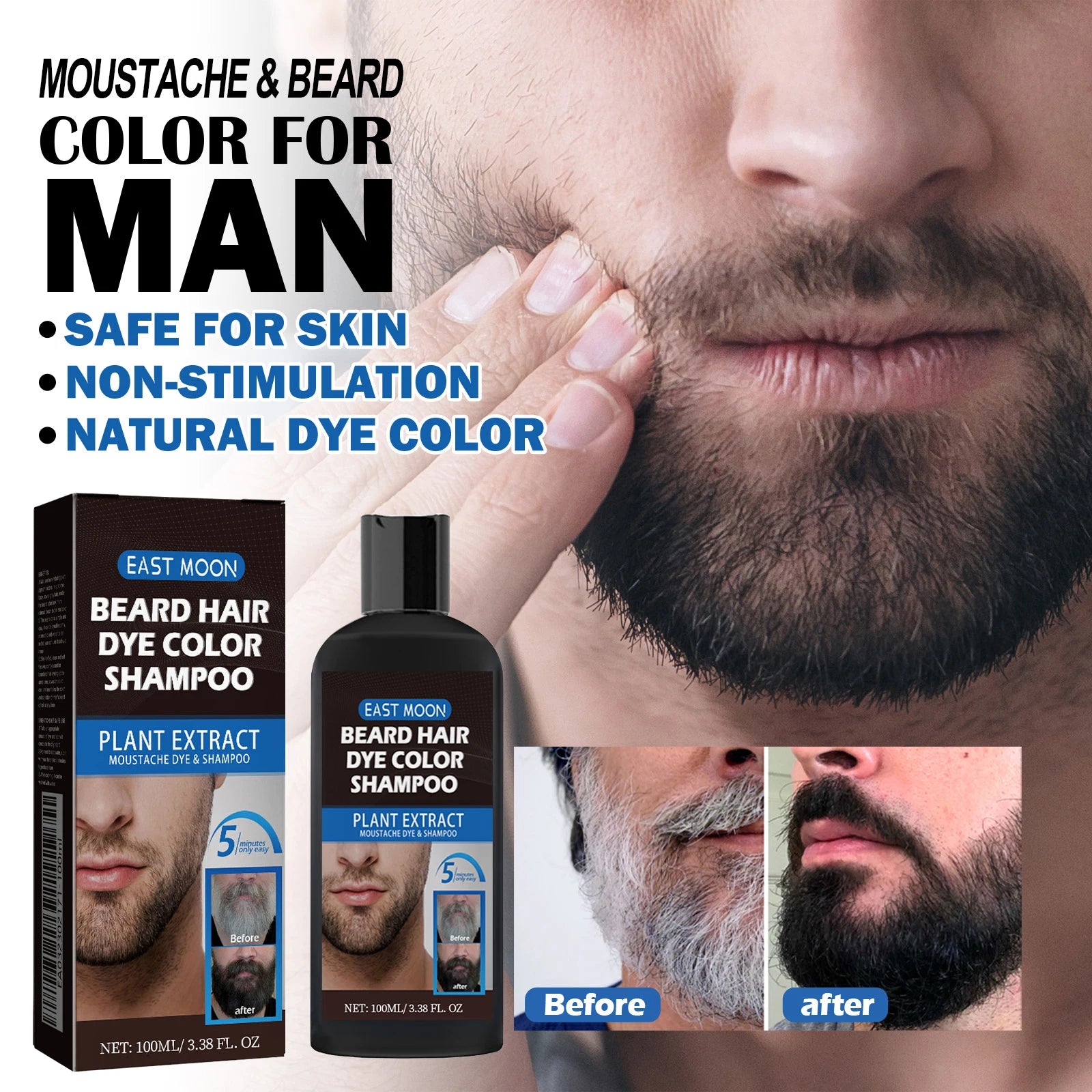 100ml Herbal Extract Fast Permanent Black Dye Grey Hair Shampoo Natural Black Beard Dye Shampoo For Men Hair Color Dye Cream Oasis Select