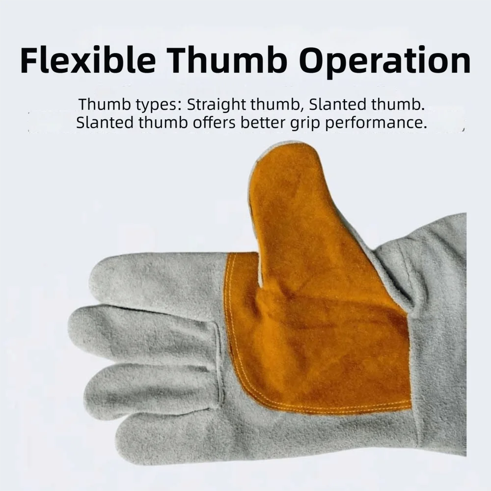 Soft Leather Heat Resistant Gloves Durable Thick Heat Insulation Welding Gloves Long Sleeve Cowhide Leather Gloves Oasis Select