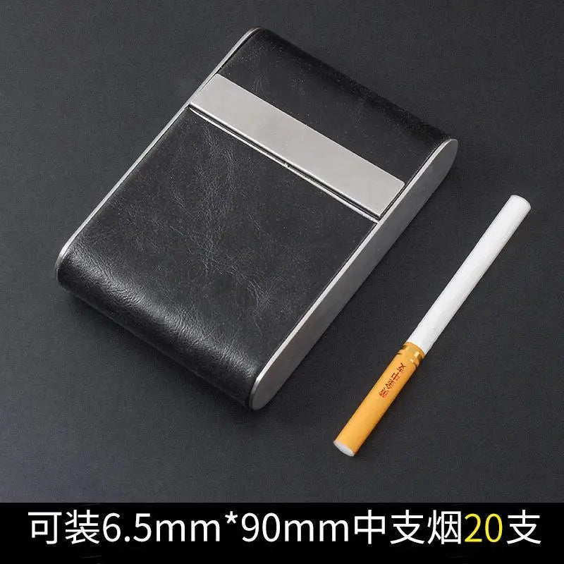 6.5mm medium cigarette case Special self rolling magnetic buckle leather portable cigarette case for medium and fine cigarettes Oasis Select Black