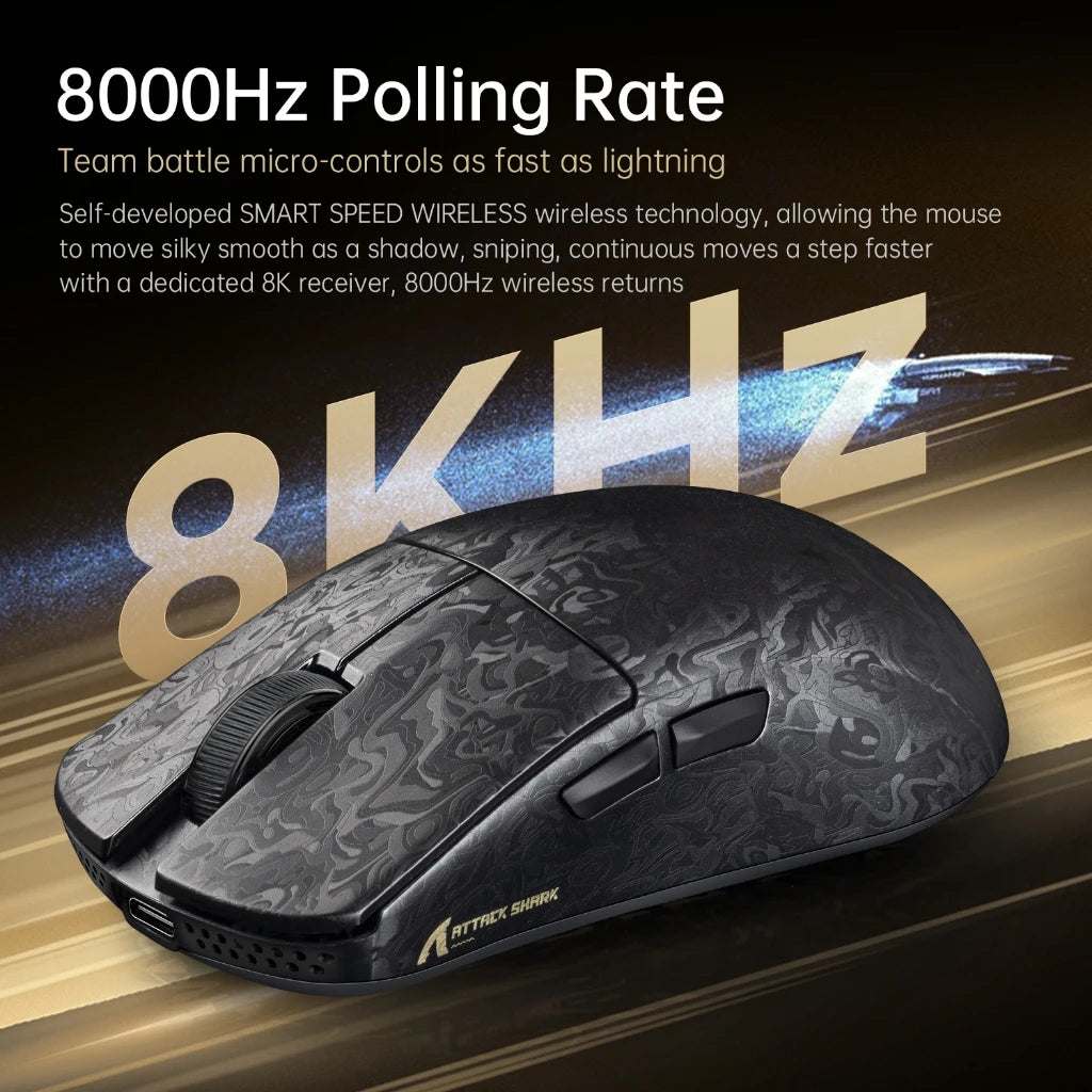 Attack Shark R11 Ultra 8K Carbon Fiber Gaming Mouse, PAW3950MAX, 49g Ultra-Lightweight, Wireless 8000Hz Polling,Tri-Mode Oasis Select