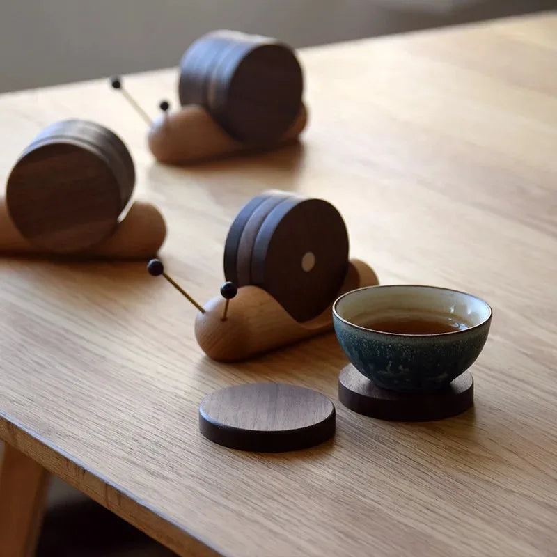 1 Set Wood Cup Mat Placemats for Table Snail Shaped Heat Insulation Pad Wooden Tea Coaster Tool Tea Tray Creative Gifts Oasis Select