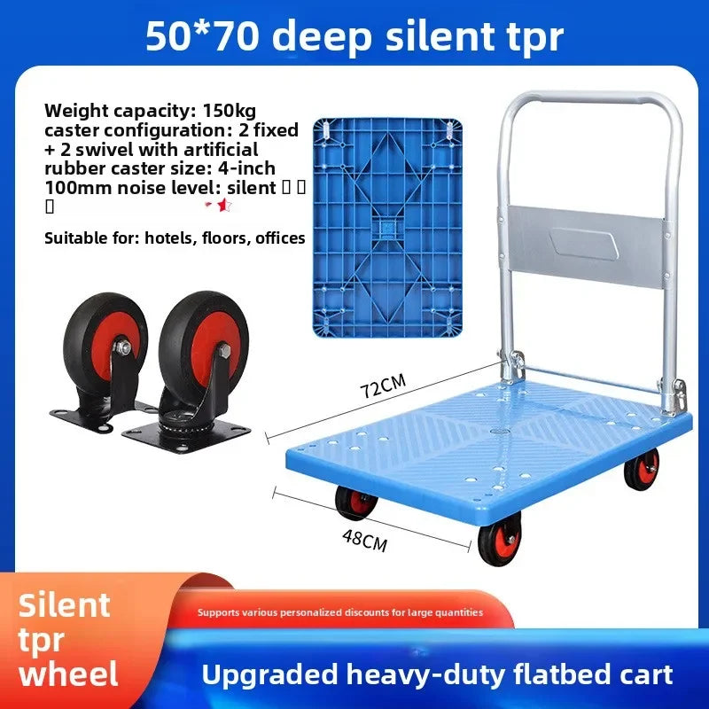 Multi-functional trolley plastic flat truck cargo trolley foldable supermarket pull flat truck Durable Oasis Select