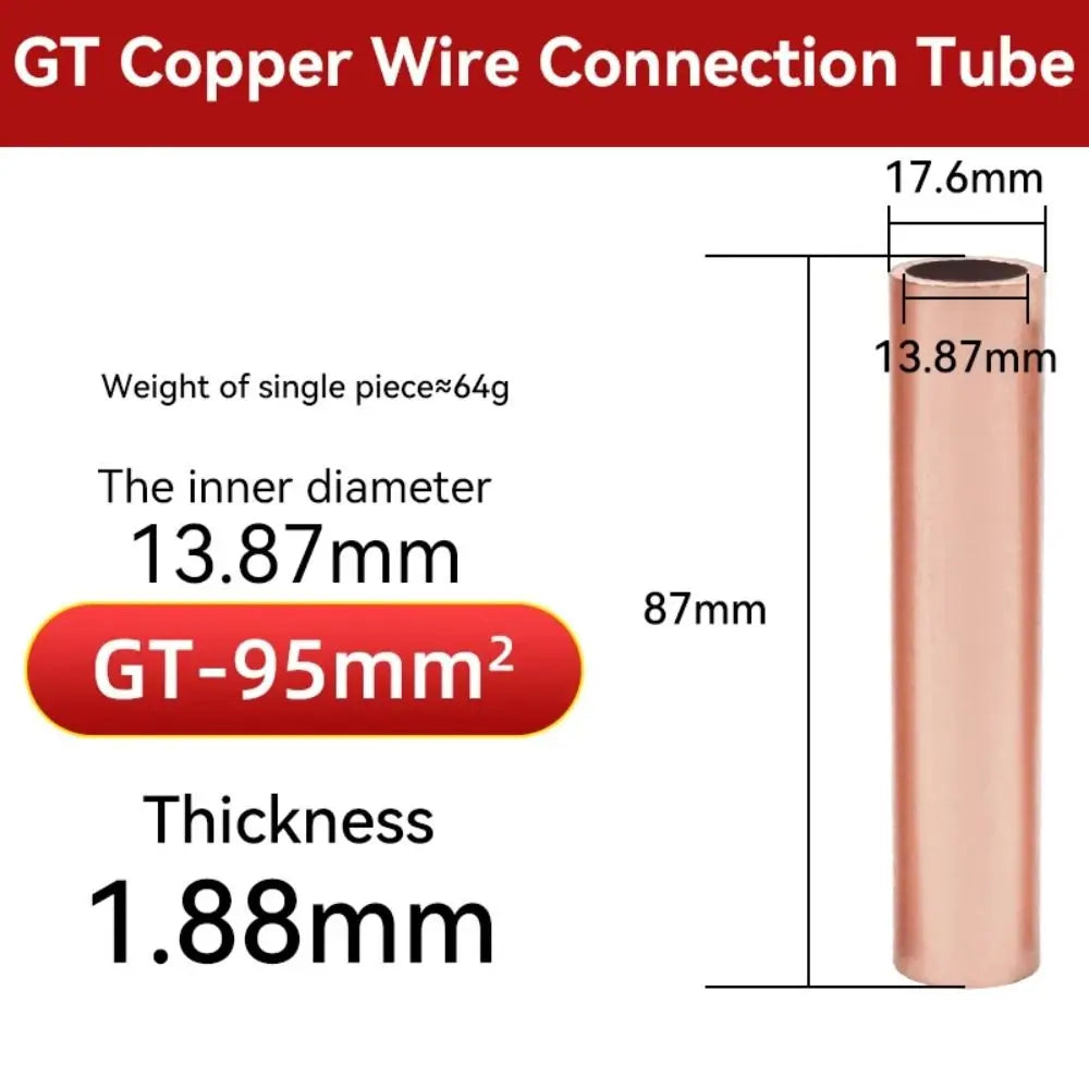 Ferrule Lug Connector Crimp Terminal GT Copper Wire Cable Hole Passing Connecting Sleeve Tube GT-10/16/25/35/50/70/95/120mm2 Ter Oasis Select GT-95mm2