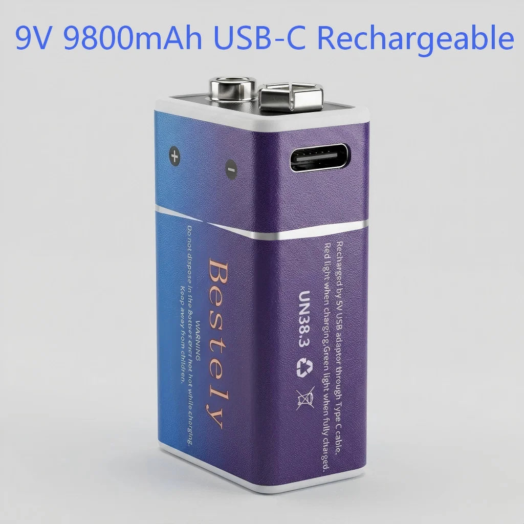 Type-C Charging 9V Li-ion Battery 9800mAh Long Lasting Power for Alarm Toys Guitar Pedal Microphone Oasis Select