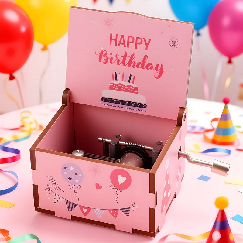Hot selling Birthday Series Art Six sided Painted Hand cranked Music Box Birthday Gift for Friends Home Decor Oasis Select