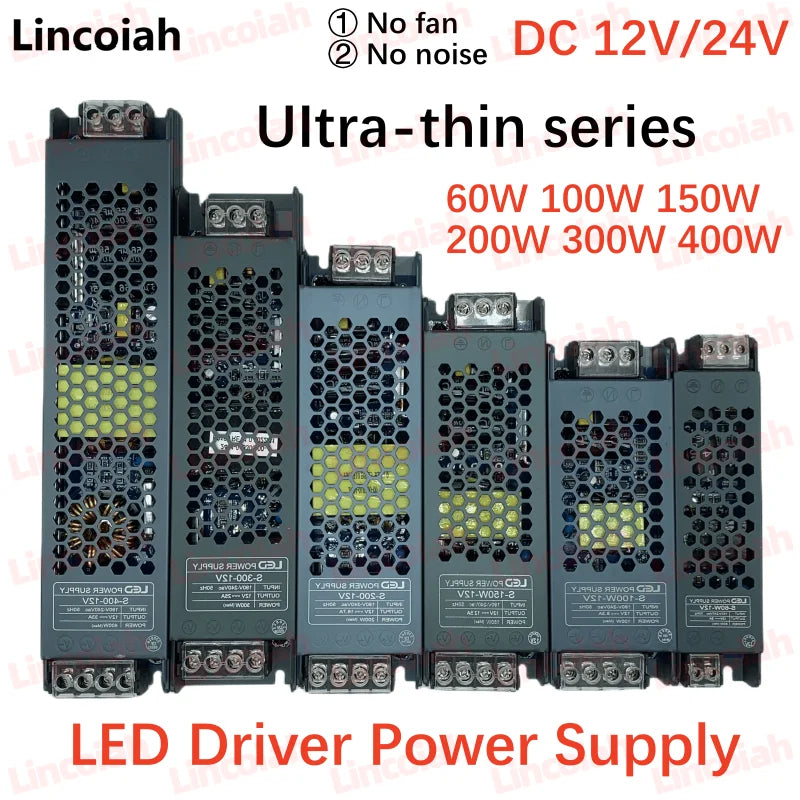 Lighting Transformer DC 12V/24V Power Supply Adapter 5A 12A Ultra thin LED Strip Switch Driver Lamp 60W 100W 150W 200W 300W 400W Oasis Select