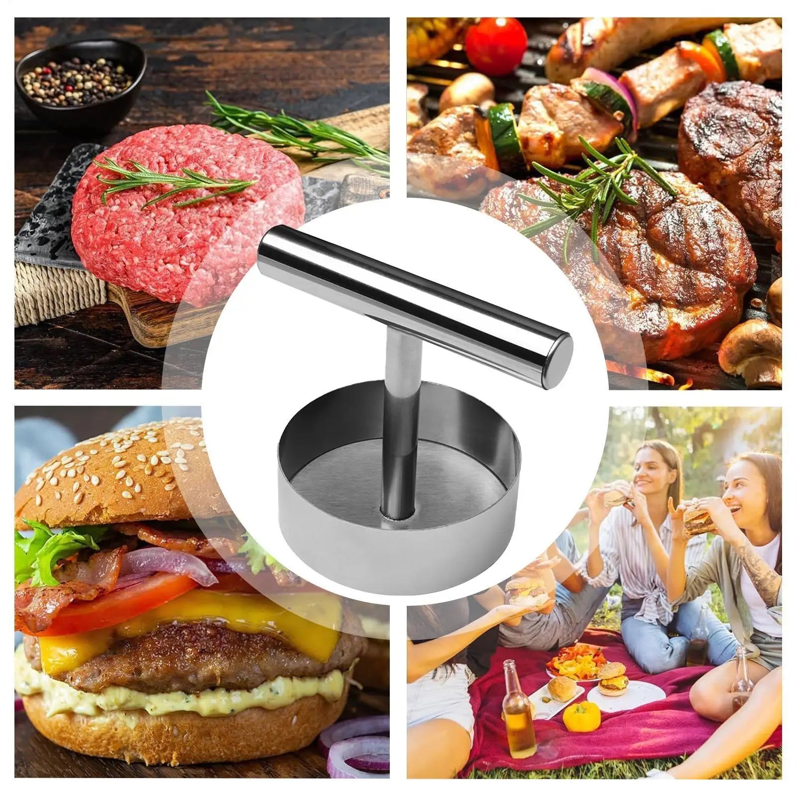 Hamburger Press Food Press Smasher Tool Hamburger Patty Maker Stainless Steel Nonstick Kitchen Gadgets for Grilling Cooking Oasis Select